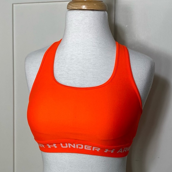 SAFETY ORANGE Sports Bra  - Under Armour - Crossback, Medium-Impact Sz S - Picture 2 of 10
